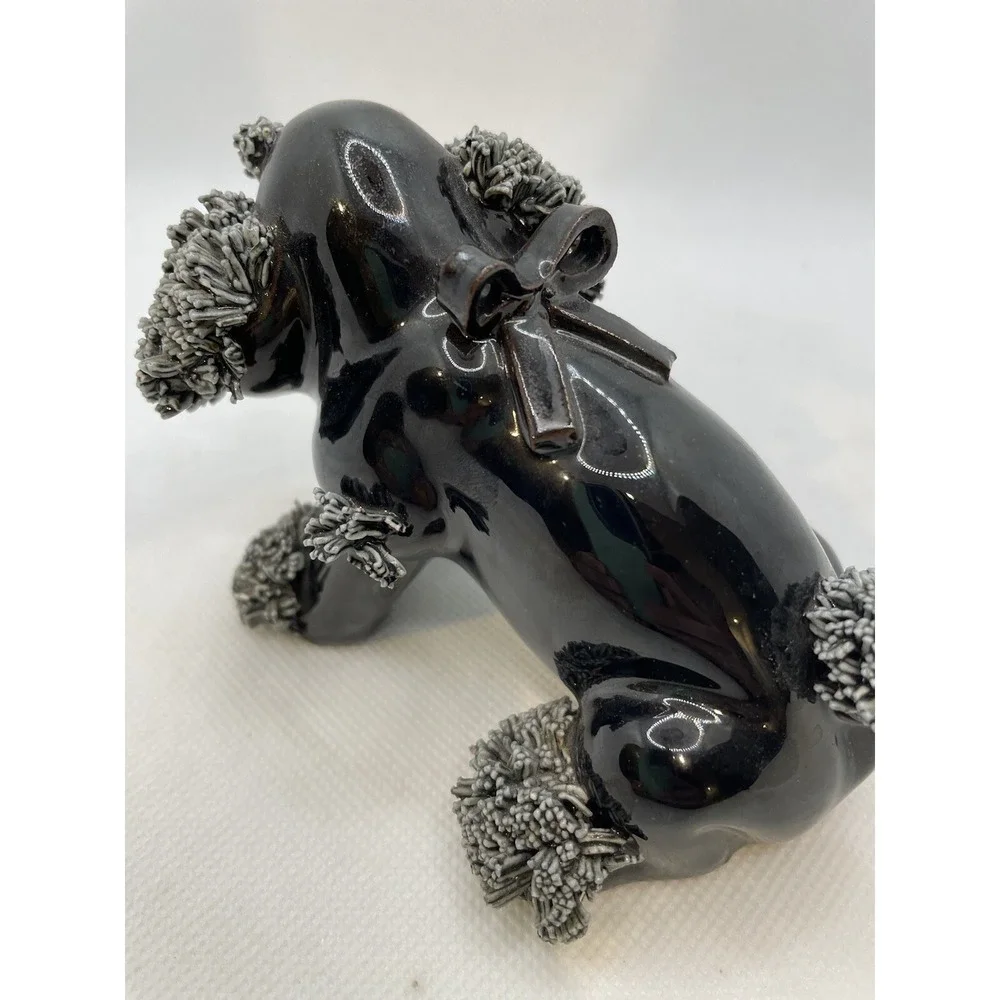 Vintage Black Poodle Dog Figurine Spaghetti Trim 3 Inches Tall MCM